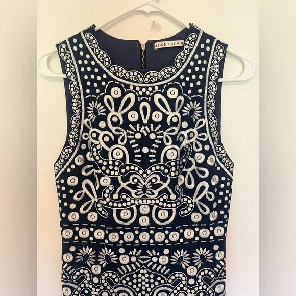 Alice + Olivia denim blue and white midi dress